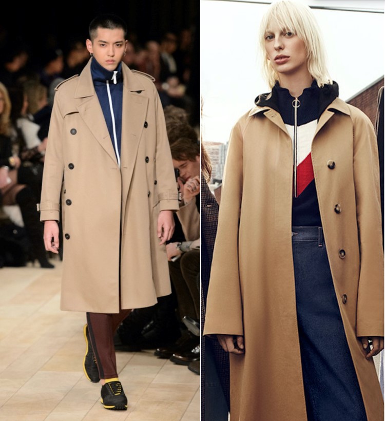 Burberry coat on left and Zara coat copyright
